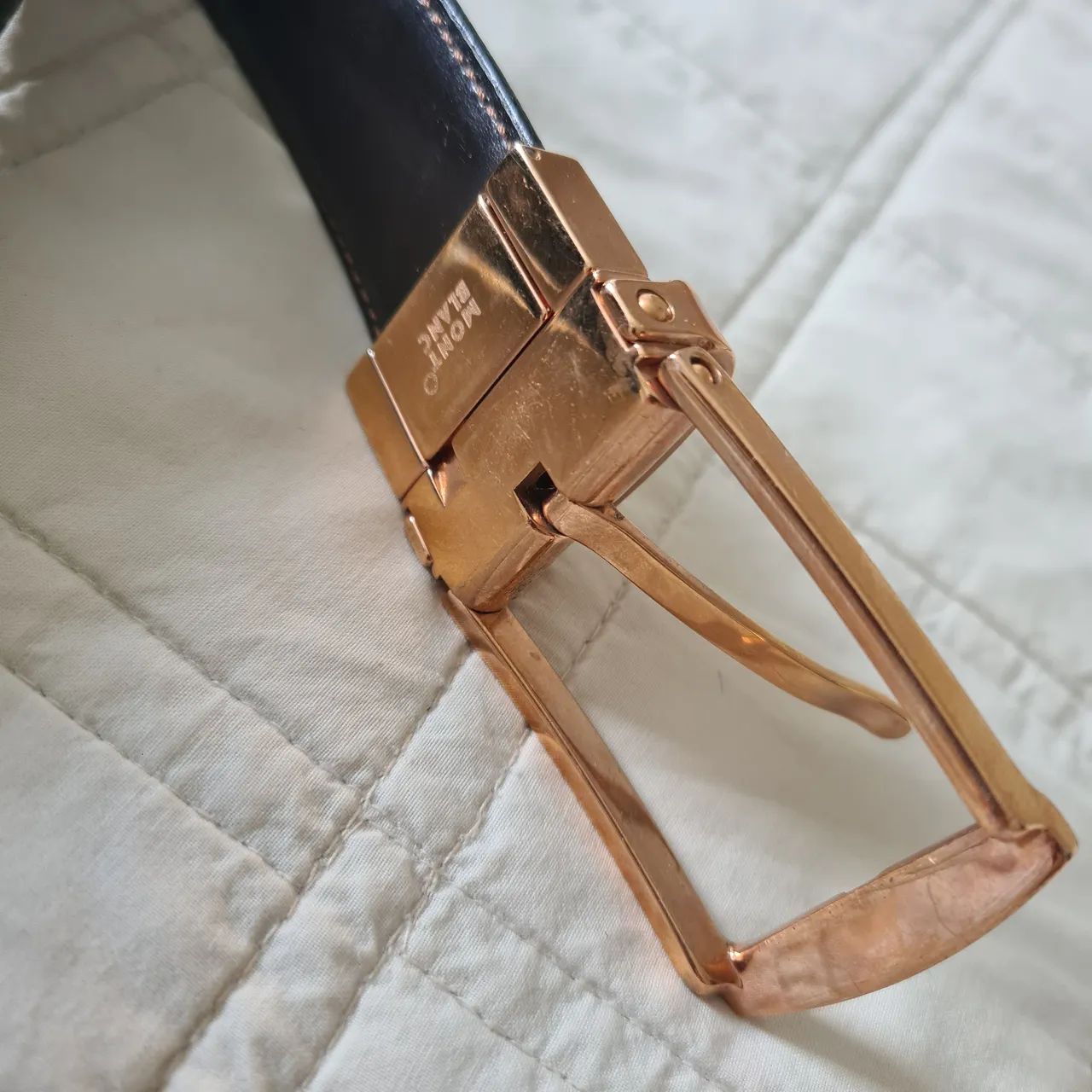 Cinto Montblanc Couro Preto/Marrom com Fivela Rose Gold - Foto 4