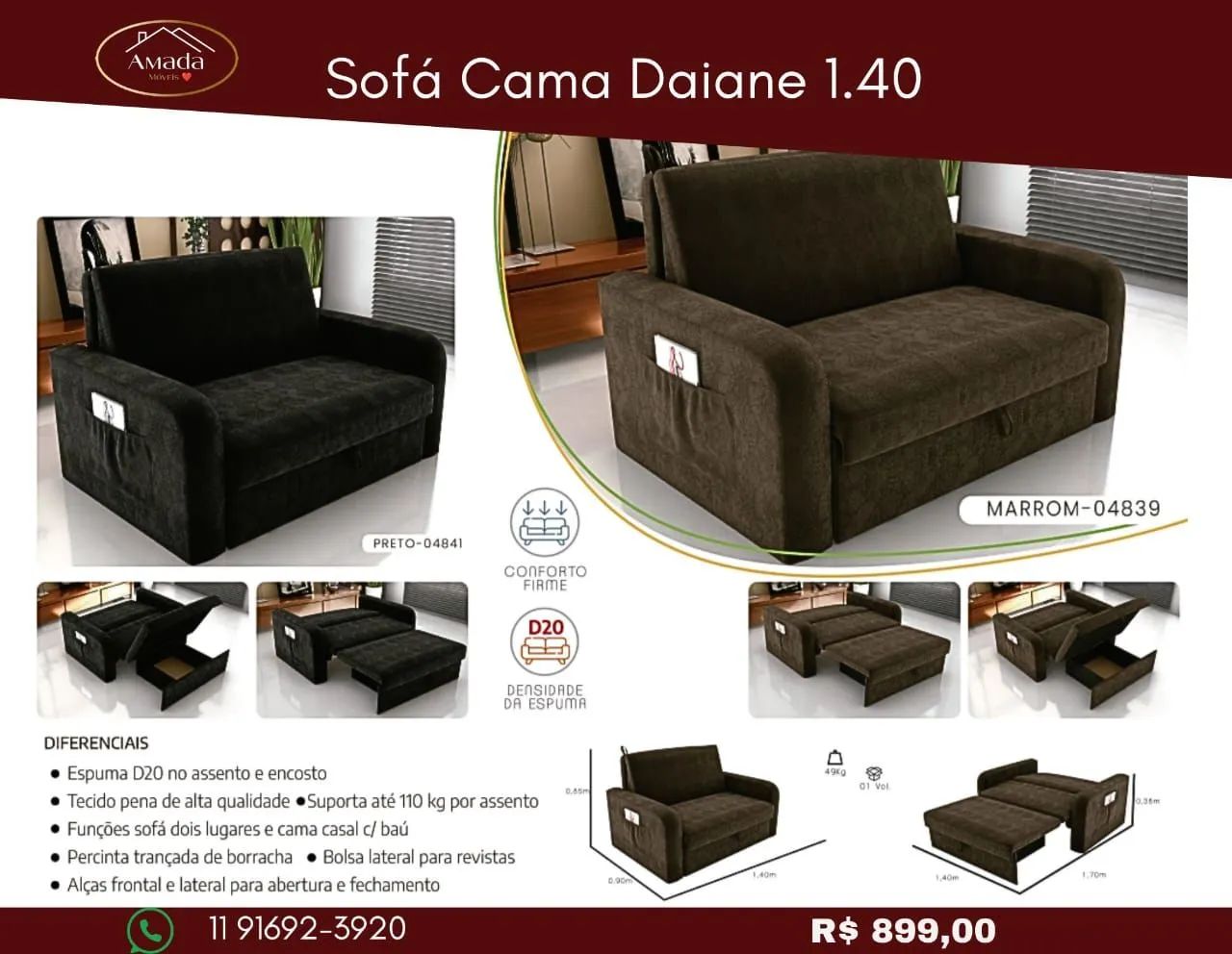 Sofá Cama Daiane - Amada móveis - Entrega em 3 dias 