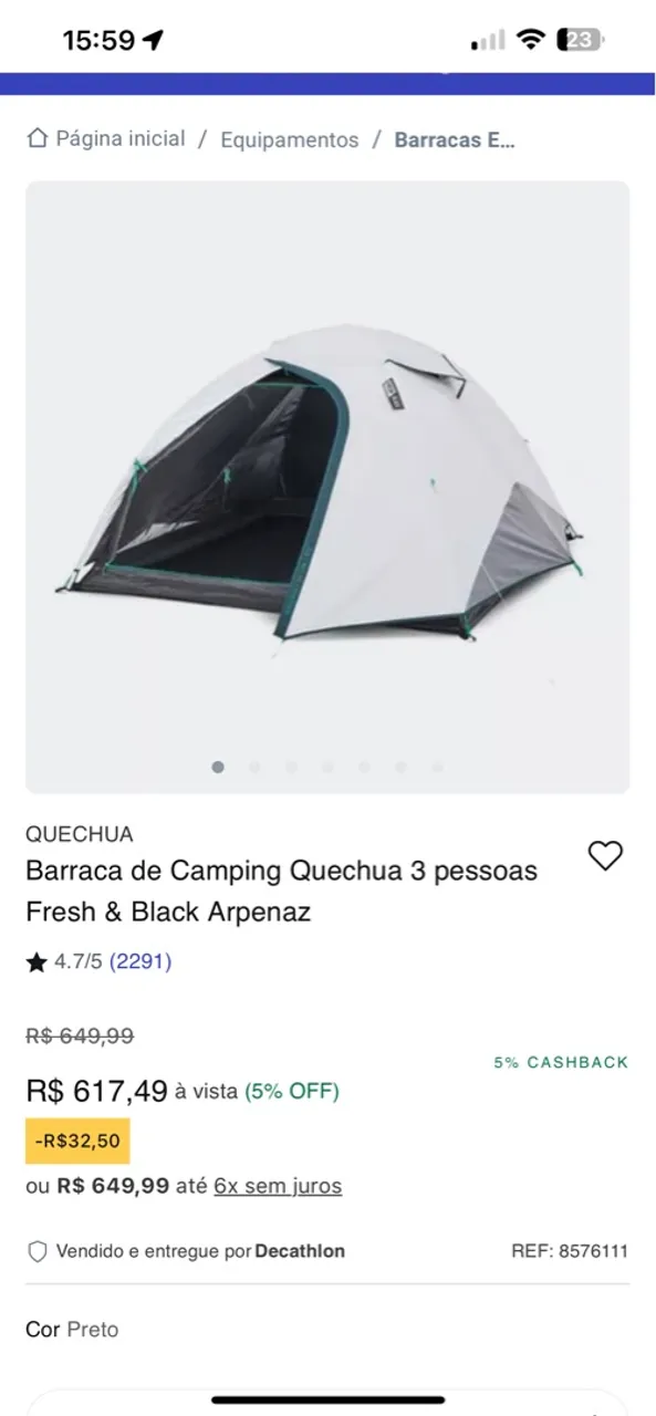 Barraca Quechua MH100 Fresh & Black - 3 Pessoas | Semi nova | R$ 450