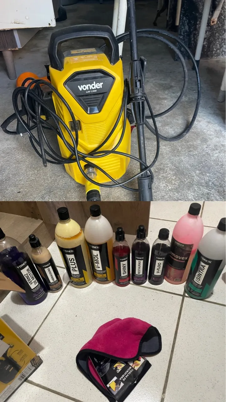 Lavadora de alta pressão Vonder e produtos de limpeza