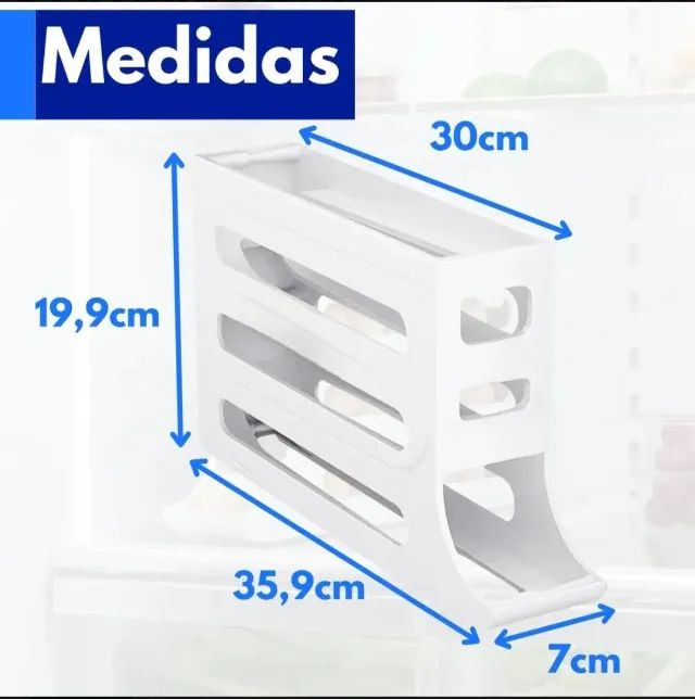 Porta Ovos Empilhável Rolante 20 Ovos Organizador Geladeira Branco ou preto  - Foto 4