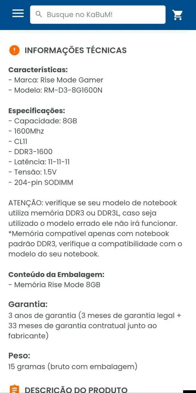 memória RAM Rise Mode 8GB DDR3 1600MHz para NOTEBOOK  - Foto 6