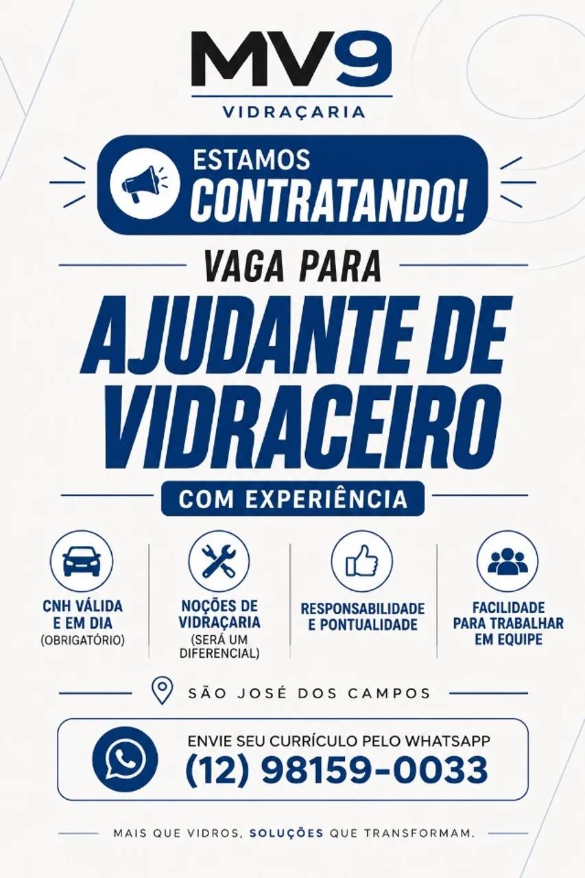 Ajudante de Vidraceiro com CNH