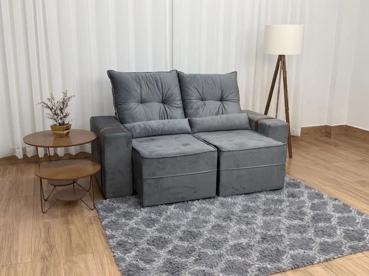 Sofá Retrátil 2 Lugares 1.80m Veludo Cinza 