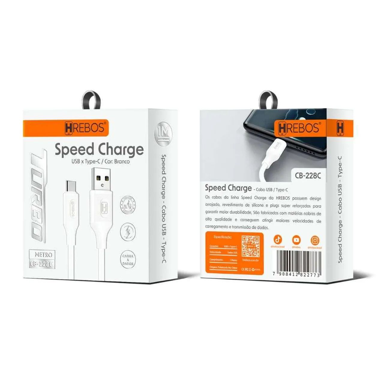 Cabo Turbo USB TIPO-C  1M Speed Charge HREBOS CB-228C