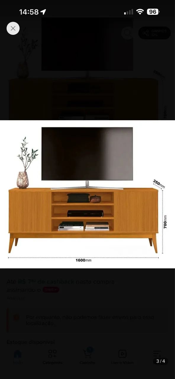 Rack para TV até 65 polegadas 1.60cm pés em madeira Wt - Foto 3