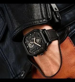 Relógio de Presente Masculino Moda Casual, pulseira preta de couro,<br> - Foto 3