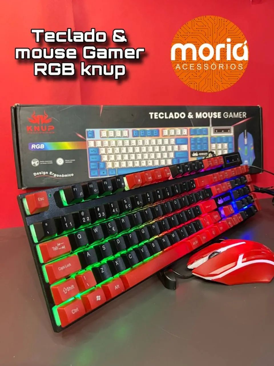 Kit Teclado e Mouse Gamer Led Cor Vermelho Rgb Knup  - Foto 2