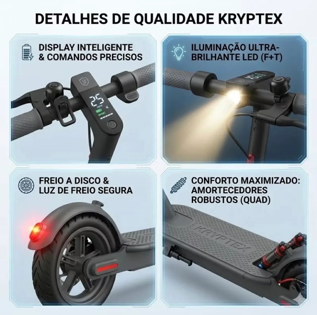 Patinete Elétrico 500w 10? pneu cheio , duplo amortecedor, 35km , App. Bluetooth  - Foto 3
