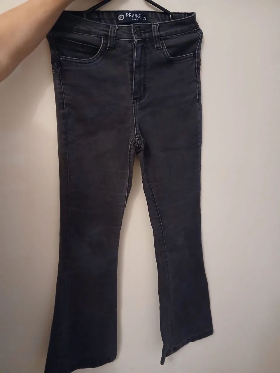Calça jeans prirre flare preta 