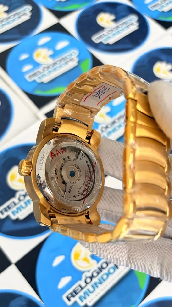 RELÓGIO BVLG AUTOMATICO DOURADO E FUNDO  VERDE - Foto 5