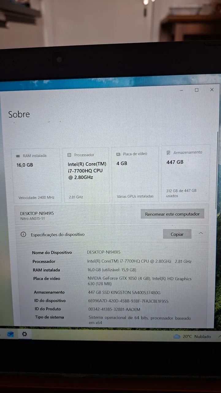 Notebook Acer Nitro 5 i7 7700hq - Foto 3