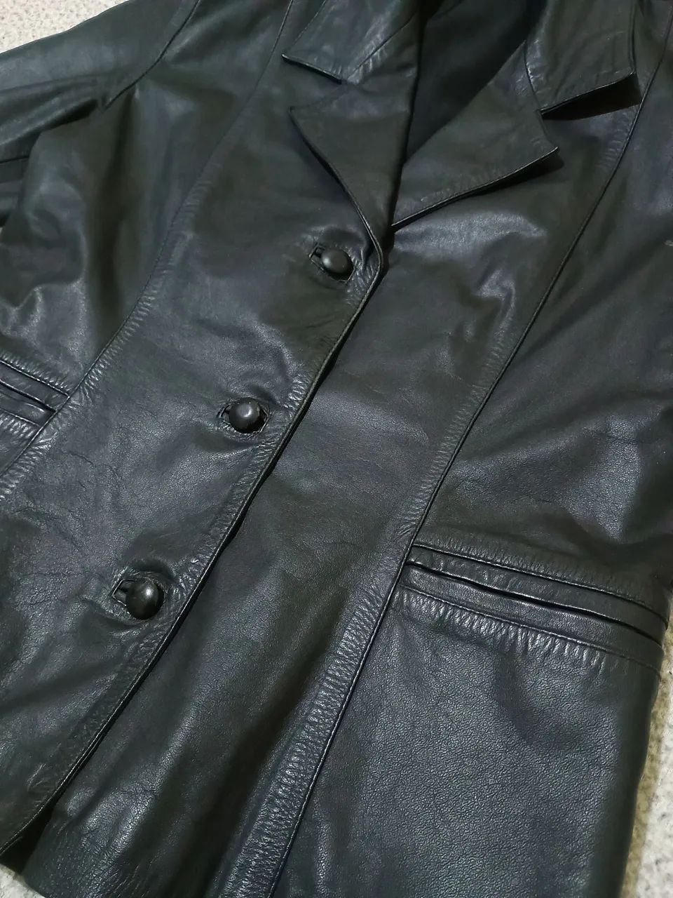 Blazer Vintage Le Cuir Couro Legítimo Preto M - Foto 2