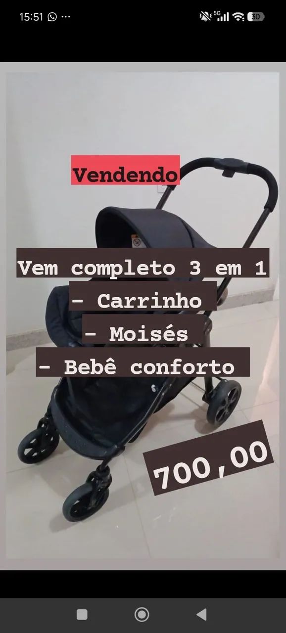 Carrinho de bebê kit completo - Foto 4
