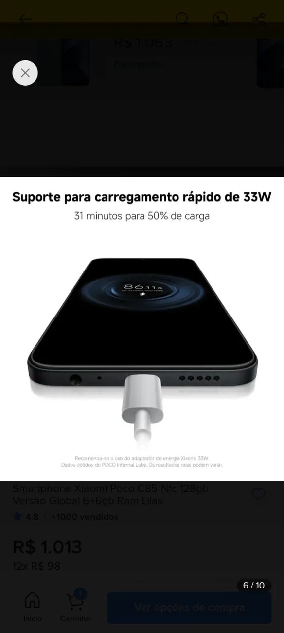Celular Poco C85 - 8Gb RAM - 256Gb - Foto 3