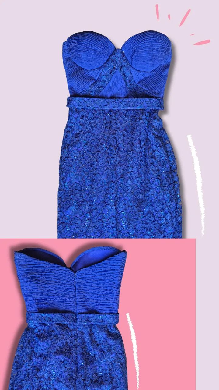 Vestido longo azul em renda e brilho - Foto 3