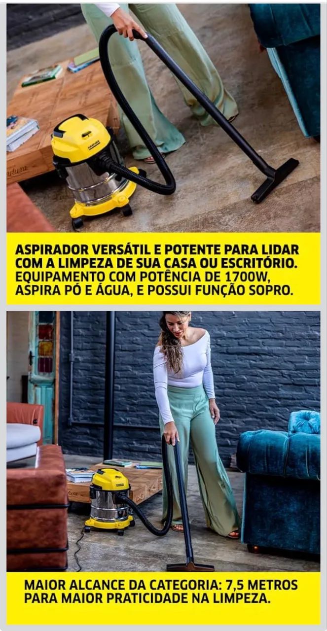 Kärcher Aspirador Pó e Água + Função Soprador. 1700W - Tanque Inox 220v - Foto 3