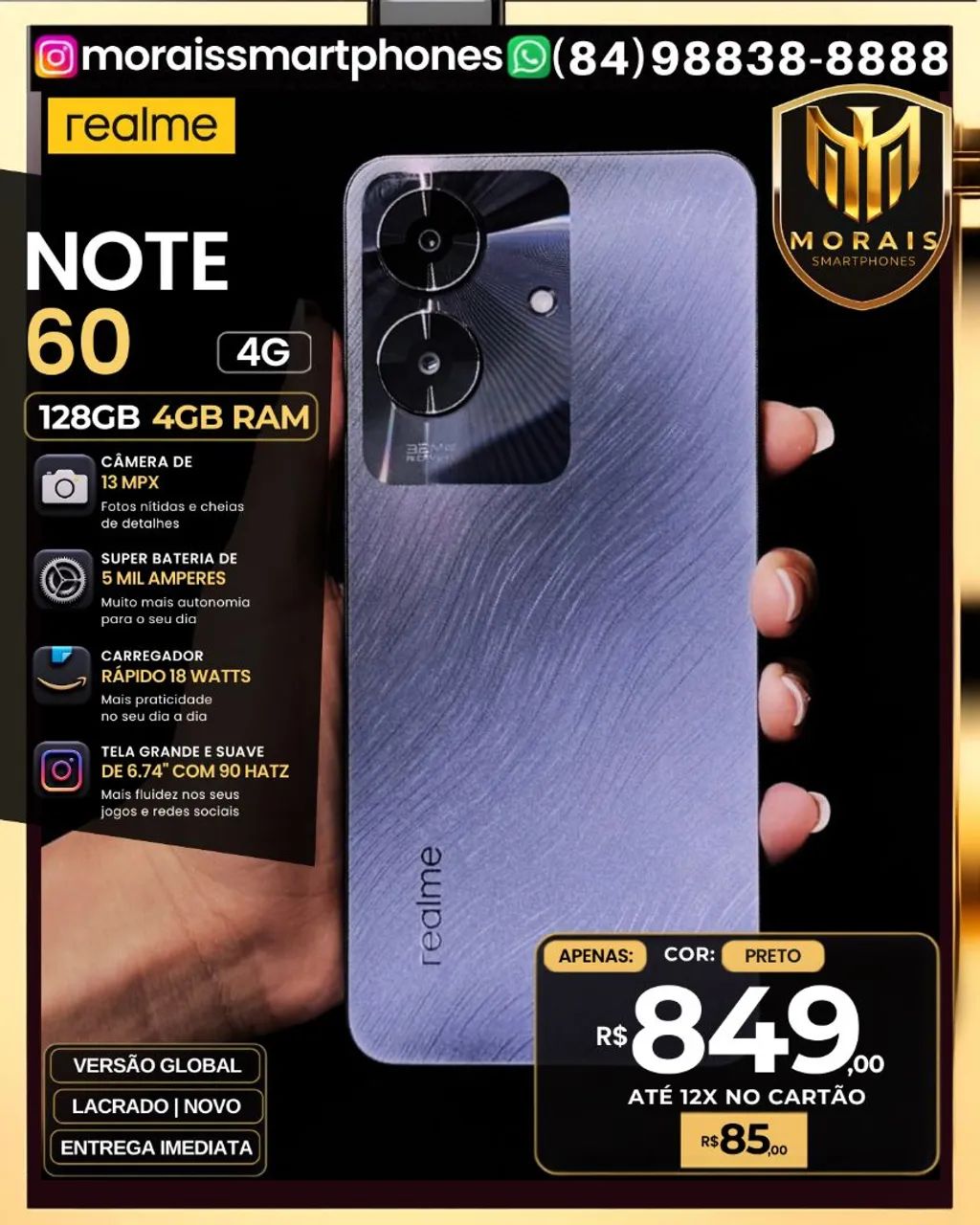 Realme Note 60 - Preto - 128GB | 4GB RAM - LACRADO 