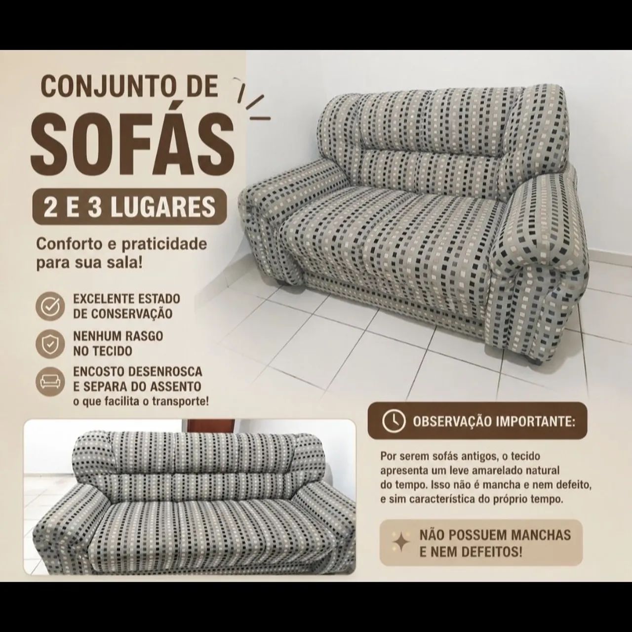 Conjunto de Sofás 2 e 3 Lugares à Venda