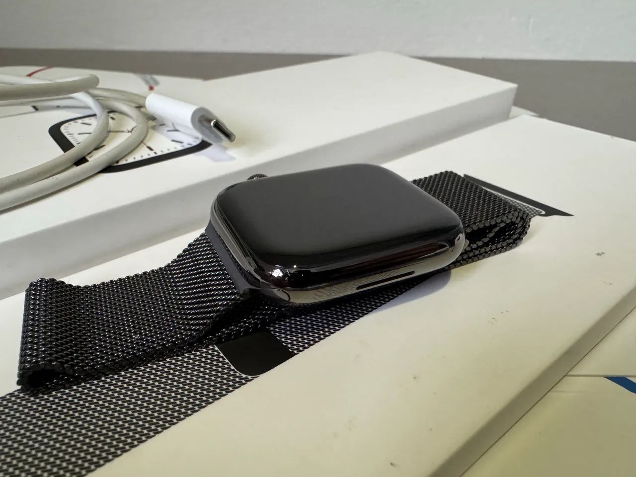 Apple Watch Series 7 aço inox grafite de 45 mm e vidro de sapphire  - Foto 5