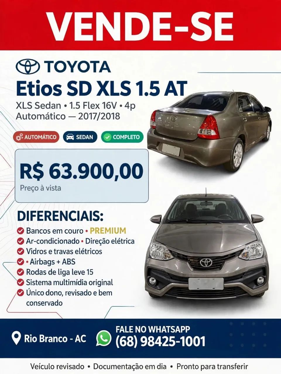 Toyota Etios ETIOS XLS Sedan 1.5 Flex 16V 4p Aut. 2018