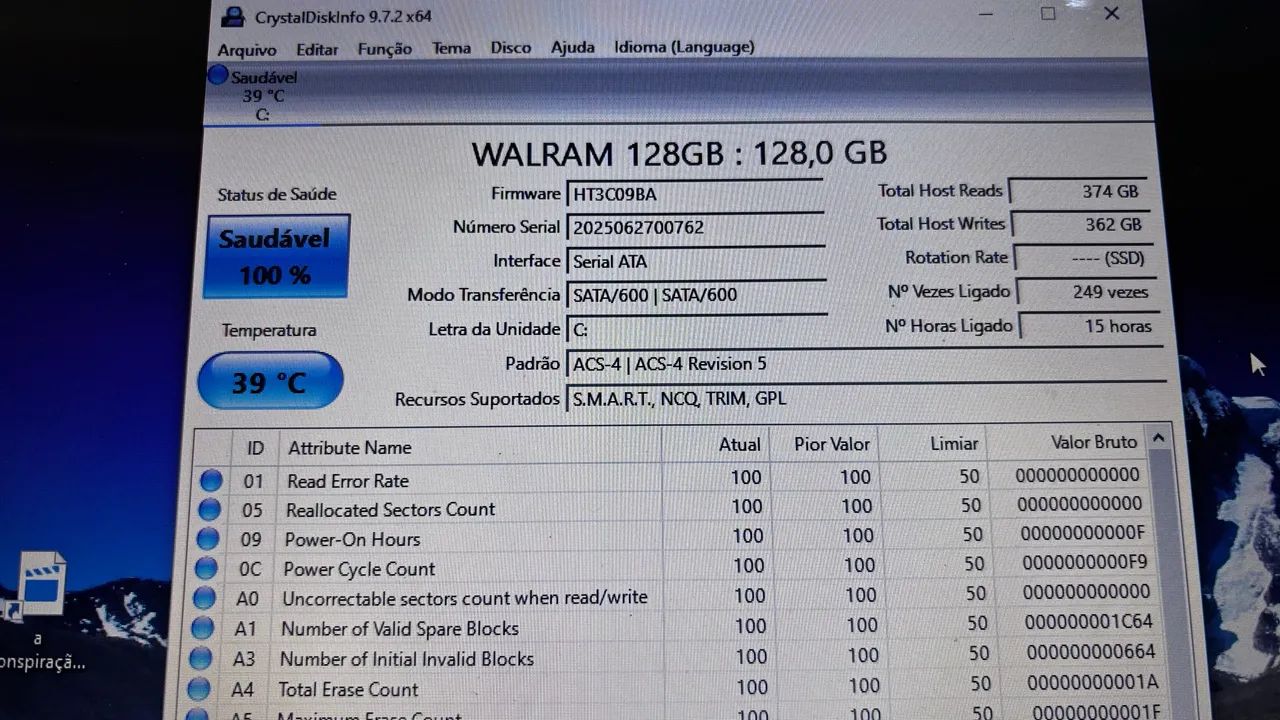 Ssd 128 gb walram com windows 10 e Office 2024 ( seminovo) - Foto 3