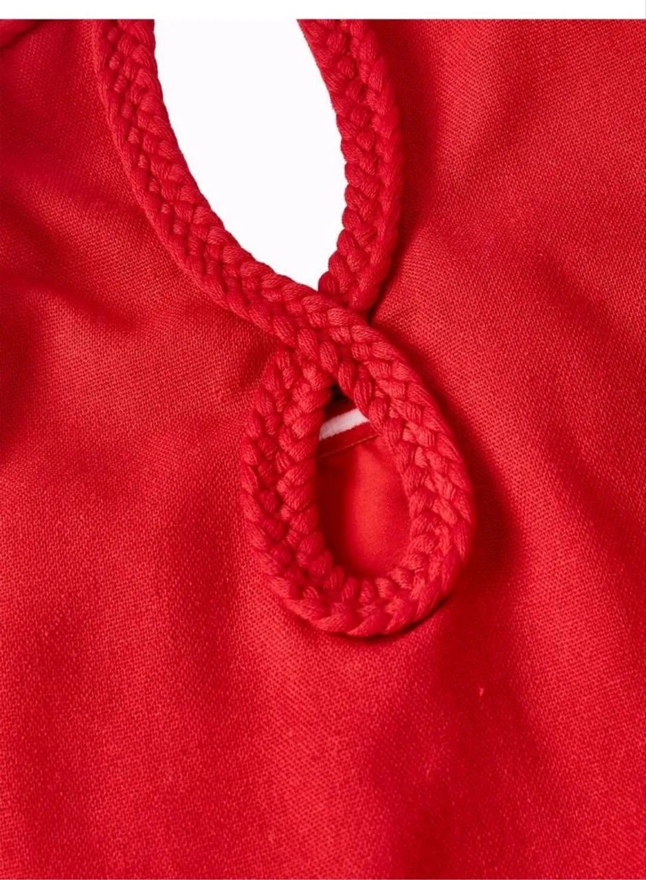 Vestido vermelho linho com viscose 