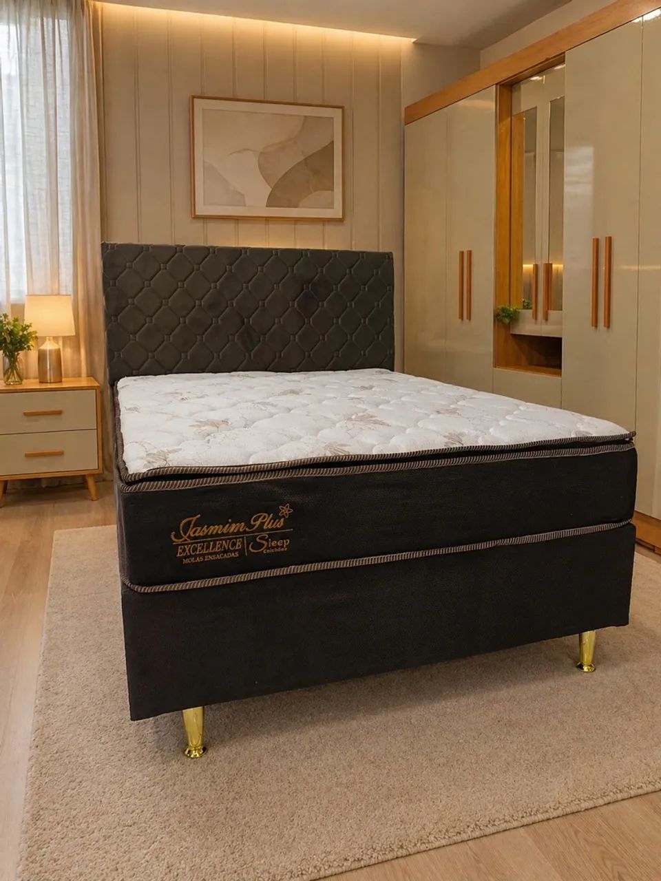 Cama Box Casal Jasmim Plus Excellence com Pillow Top (Base + Colchão)
