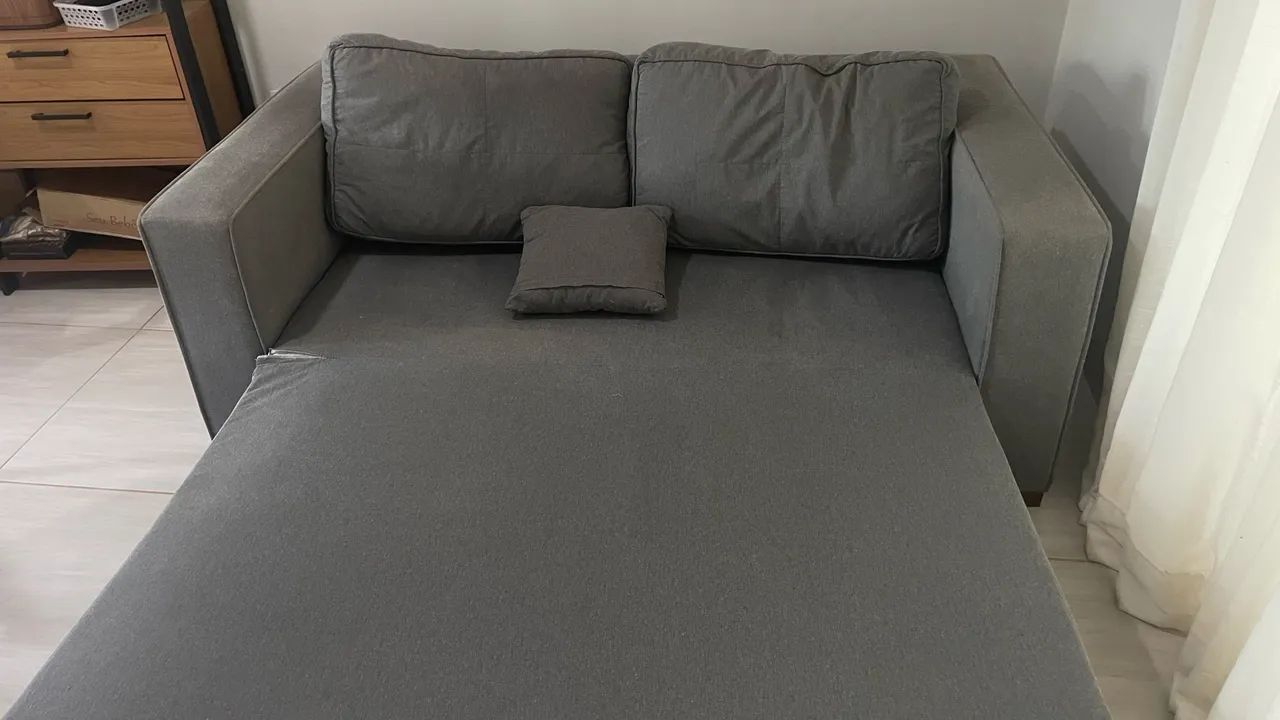 Sofá cama linho cinza 3 lugares 