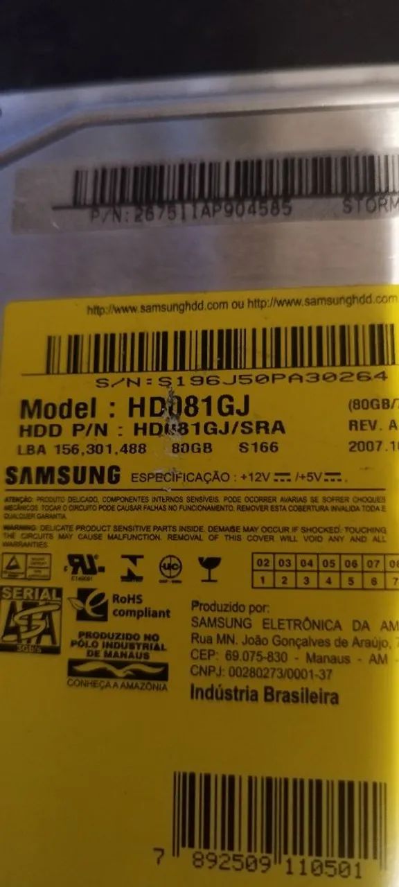 Hd Samsung 80G Sata  - Foto 2