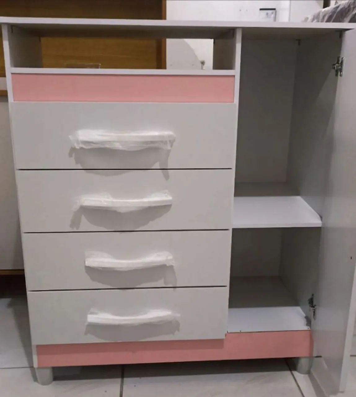 Cômoda com porta e gavetas branco rosa entrega e montagem grátis 