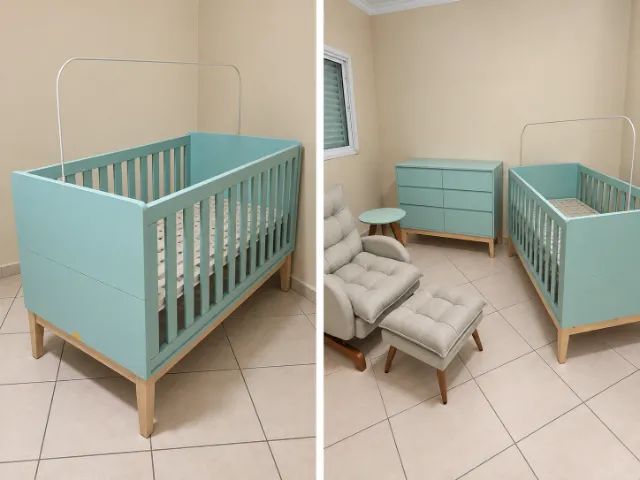 Conjunto Quarto de Bebê - Berço Mini Cama com colchão + Cômoda + Poltrona + Puff + Mesa - Foto 2