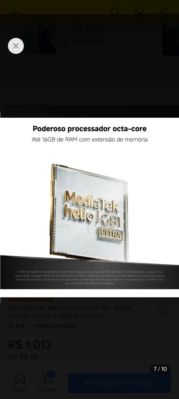 Celular Poco C85 - 8Gb RAM - 256Gb - Foto 2