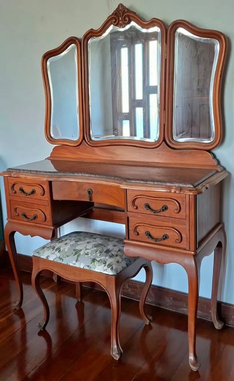 Penteadeira Antiga Chippendale Legítima + Banqueta (Estado de Relíquia) - Foto 3