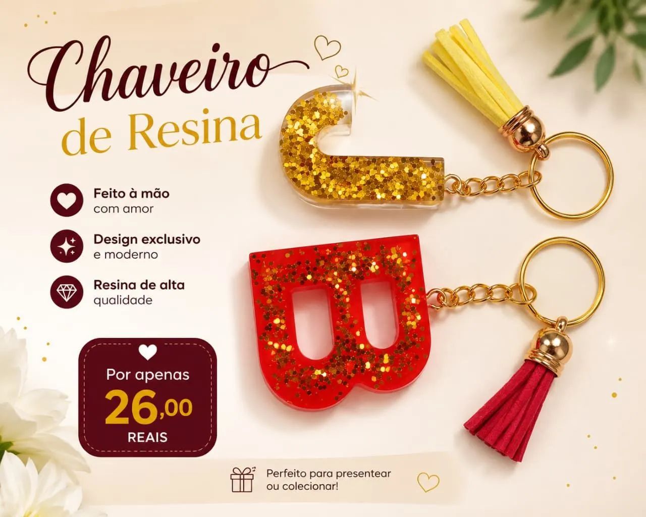 Arte de resina chaveiro personalizada 