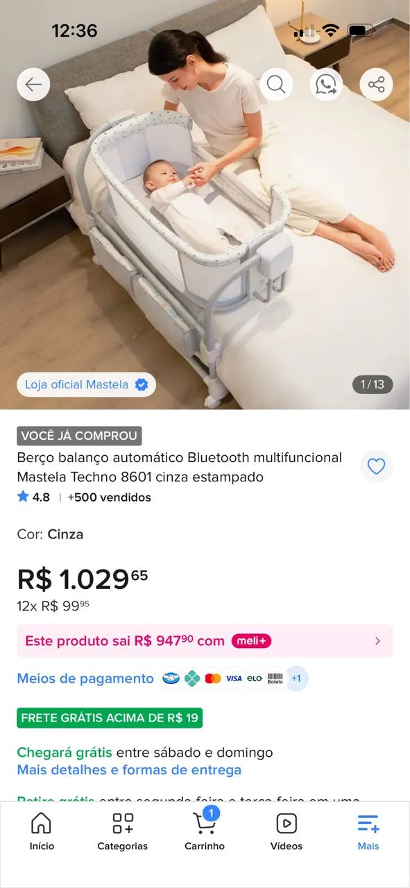 Berço balanço automático Bluetooth multifuncional Mastela Techno 8601 cinza estampado - Foto 2