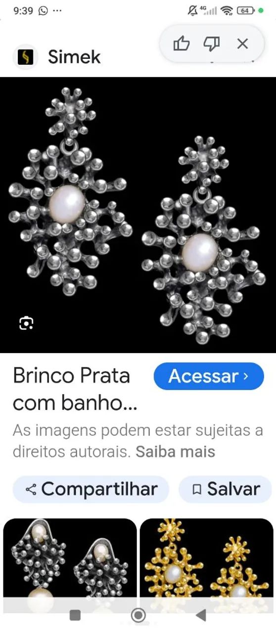  Brinco de prata com banho de ouro - Foto 3