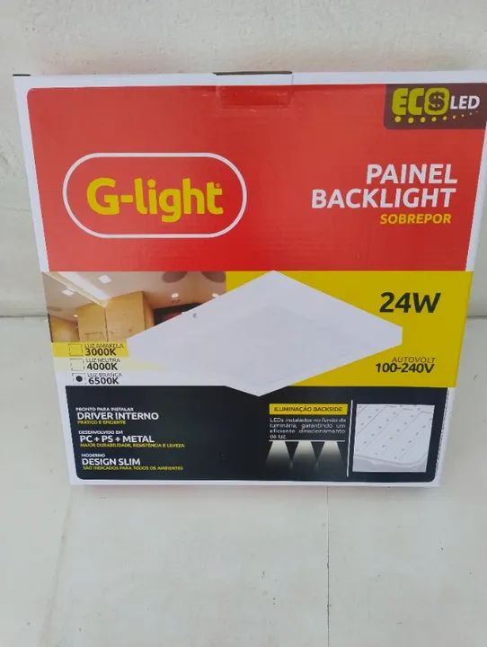 Painel Back light 24w retangular sobrepor kit c/03unids