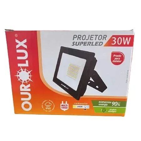Refletor Led Slim 30w Biv Preto 6500k Ourolux