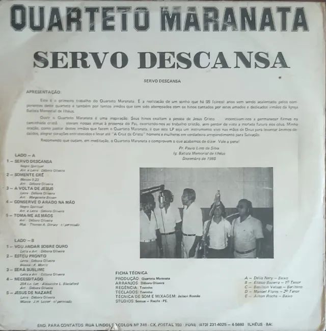 Lp Disco de Vinil Gospel Evangélico - Quarteto Maranata - Servo Descansa - Raro - Foto 2