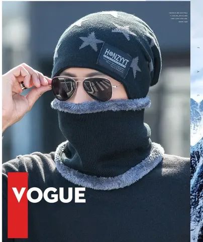 Kit chapéu de lã e cachecol unissex quente, para dias frios malha grossa, proteção inverno - Foto 5
