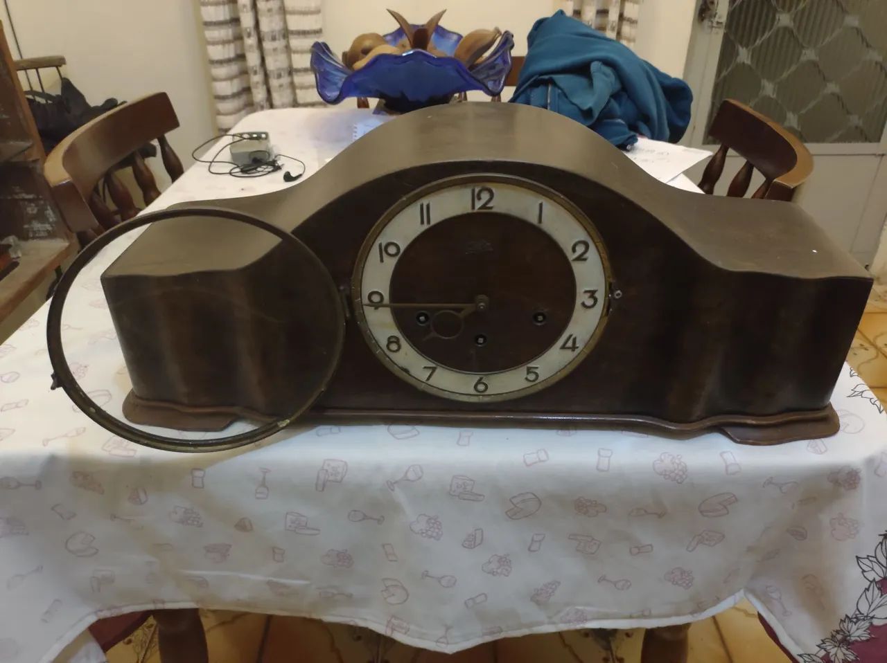 Antigo relógio alemão carrilhão de mesa/lareira