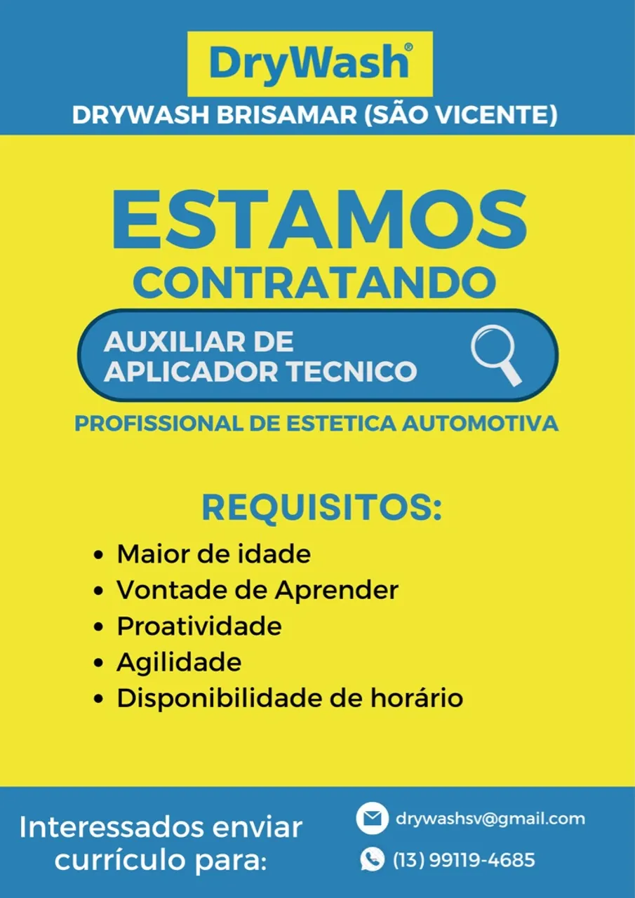 Vaga de emprego Lava Rápido (Lavagem a seco-DryWash)