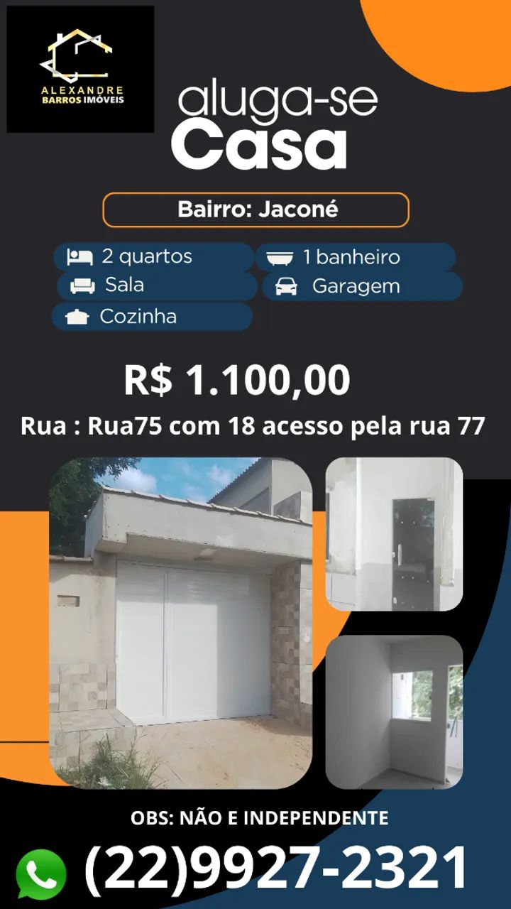 Aluga-se   casa  2 quartos com vaga de garagem em Jaconé