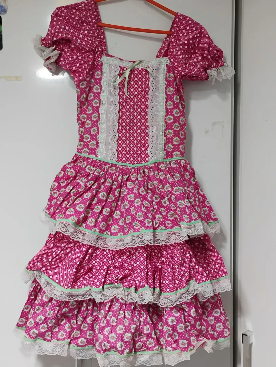 Vestido de Festa Junina Infantil Rodado Rosa com Laço