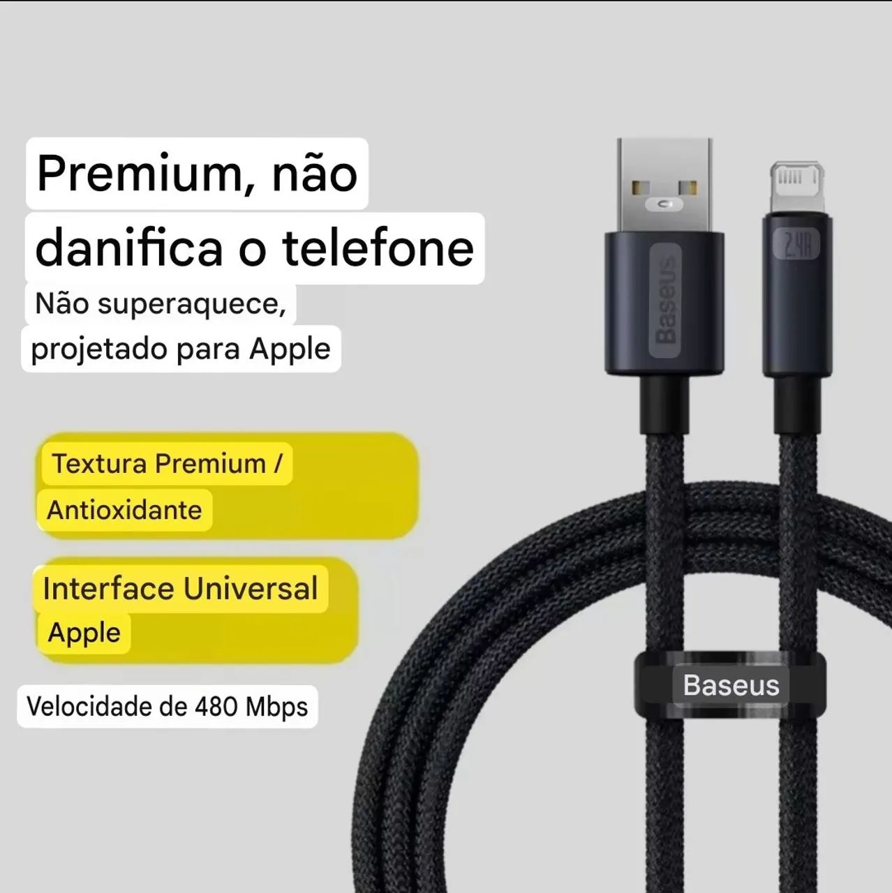 Cabo Lightning Baseus Original, 2.4A, alta velocidade, 1m (Novo) - Foto 3
