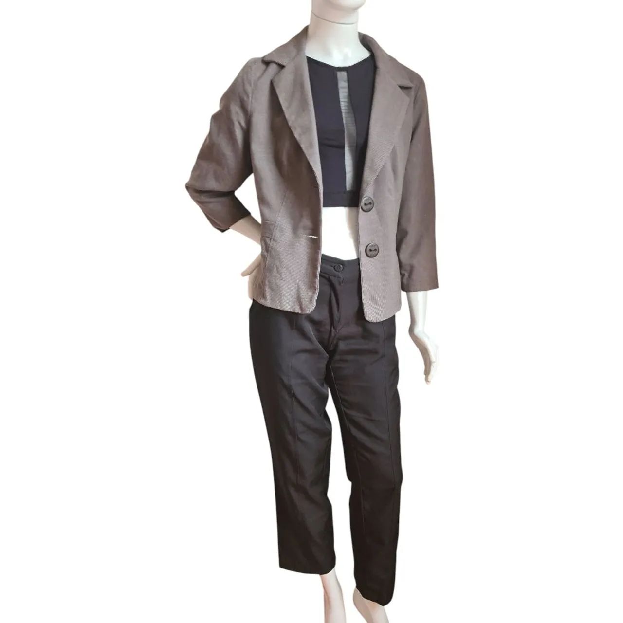 Blazer cinza mescla manga 7/8 - Foto 3