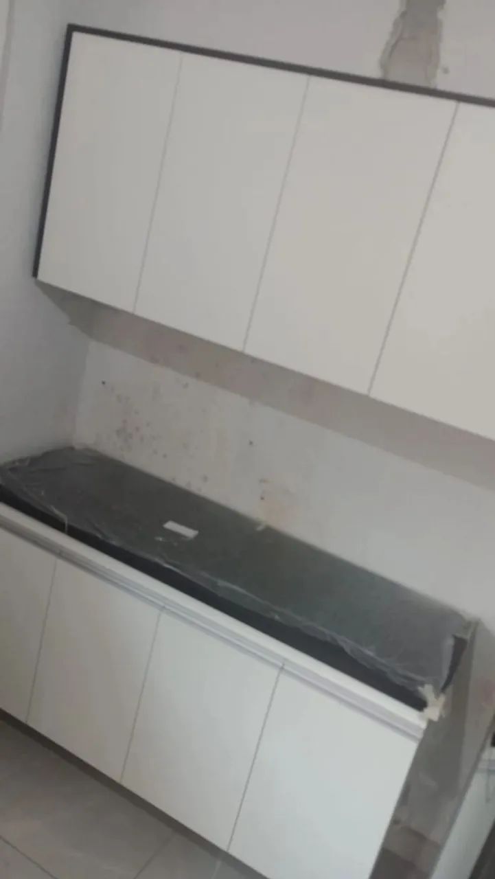 Conjunto balcão + aéreo 1.50 branco com preto