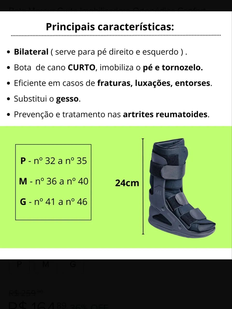 Bota imobilizadora curta P - Foto 2