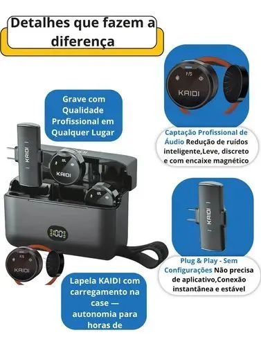 Microfone Duplo Lapela Kaidi P4-c Cor Preto Profissional Com imã - Foto 2